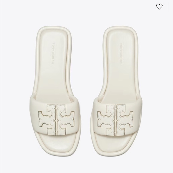 NIB TORY BURCH DOUBLE T SPORT LOGO SLIDE SHOE light cream gold 7.5 - Picture 1 of 10